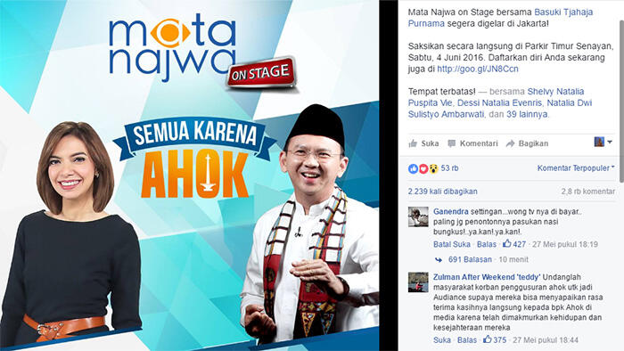 Mata Najwa "Semua Karena Ahok" Diminta Undang Masyarakat Korban Penggusuran