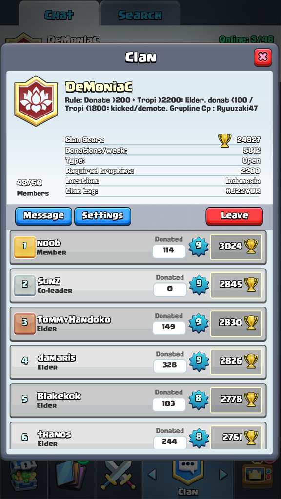 Clash Royale Demoniac Clan Open Recruitment