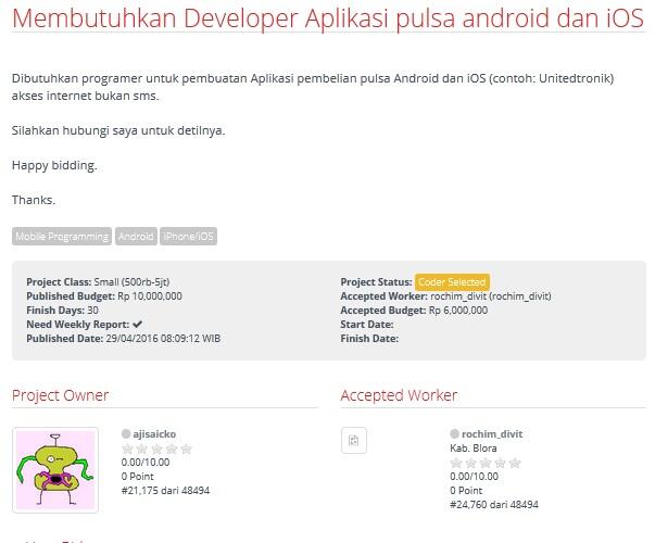 &#91;LOWONGAN FREELANCER&#93; Dibutuhkan Developer Aplikasi pulsa android dan iOS (±10jt)