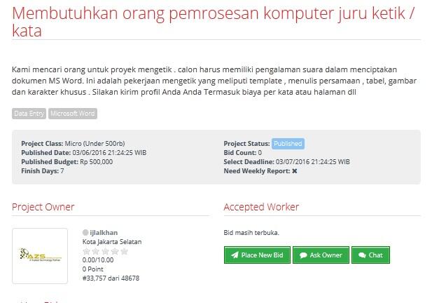 &#91;LOWONGAN FREELANCER&#93; Membutuhkan orang pemrosesan komputer juru ketik / kata