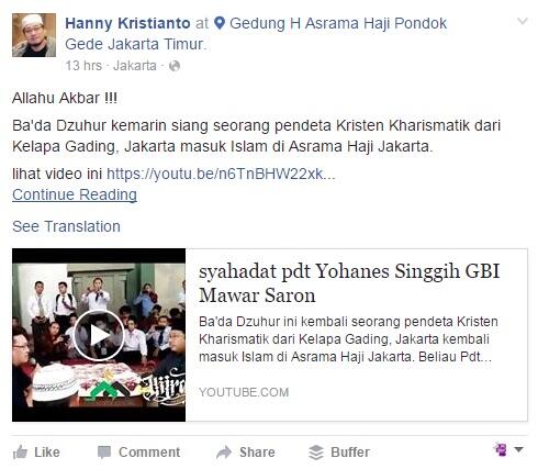 Alhamdulillah Pdt Yohanes Singgih, Sth Bersyahadat Masuk Islam!