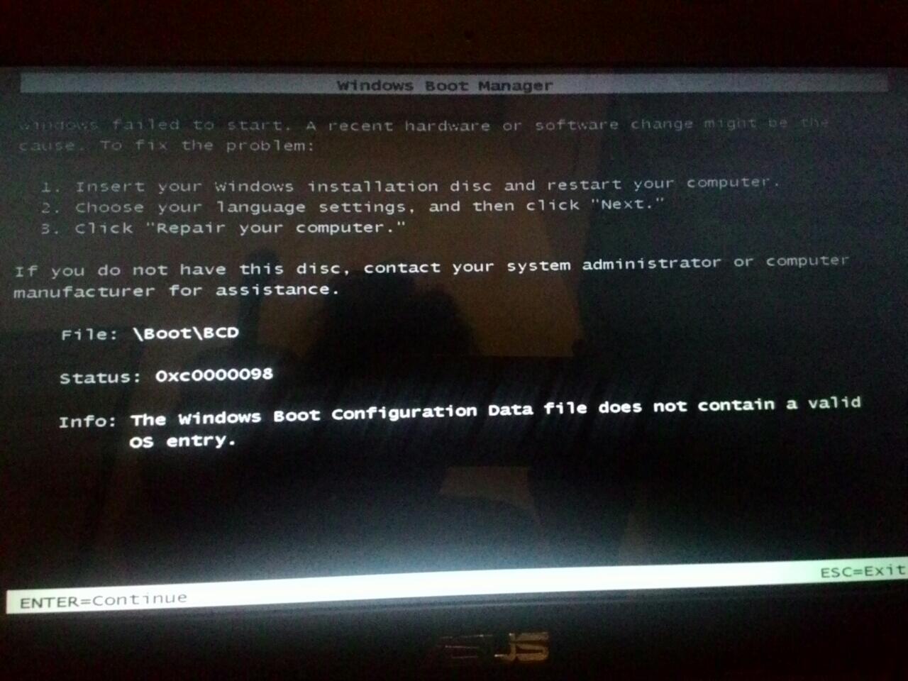 &#91;HELP&#93; Windows tidak dapat Booting dan Startup
