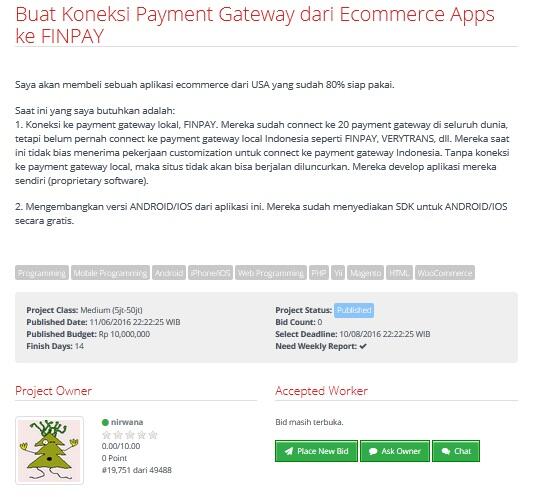 &#91;LOWONGAN FREELANCER&#93; Membuat Koneksi Payment Gateway dari Ecommerce Apps ke FINPAY