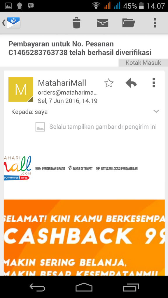 Menunggu respon matahari mall untuk pembatalan pemesanan sepihak