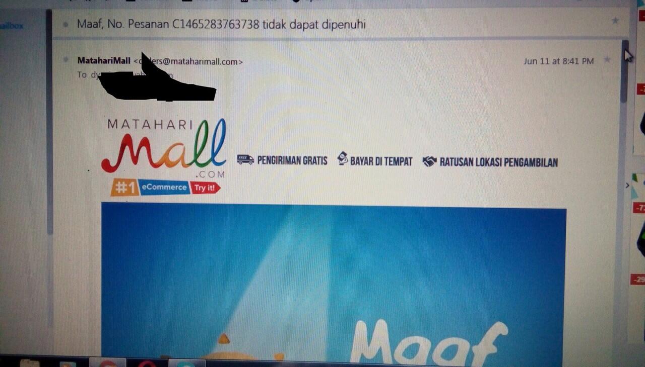 Menunggu respon matahari mall untuk pembatalan pemesanan sepihak