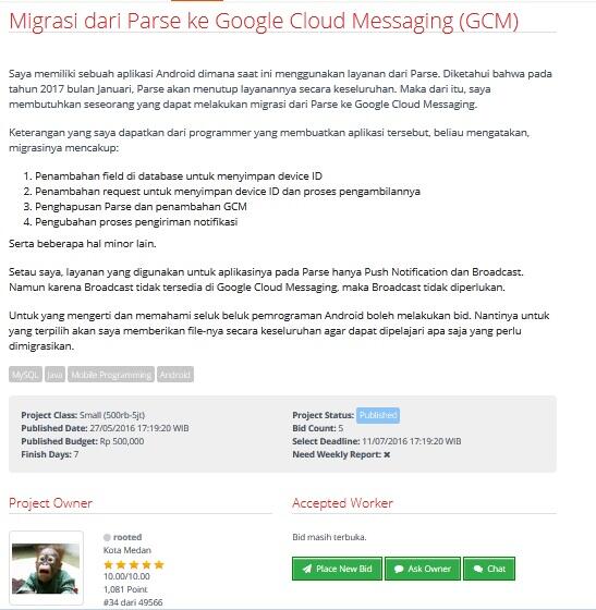 &#91;LOWONGAN FREELANCER&#93; Migrasi dari Parse ke Google Cloud Messaging (GCM)