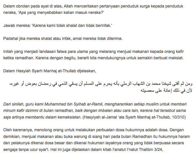 Hukum Menjual dan Berdagang makanan di Siang hari saat Ramadhan