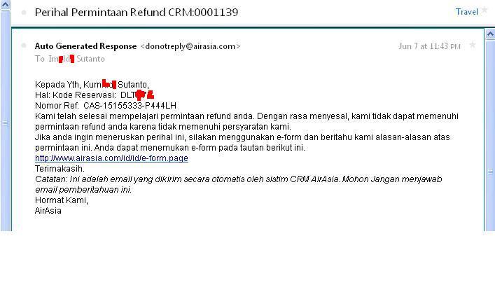 PEMBATALAN SEPIHAK PENERBANGAN Air Asia & tidak bertanggung jawab atas refund