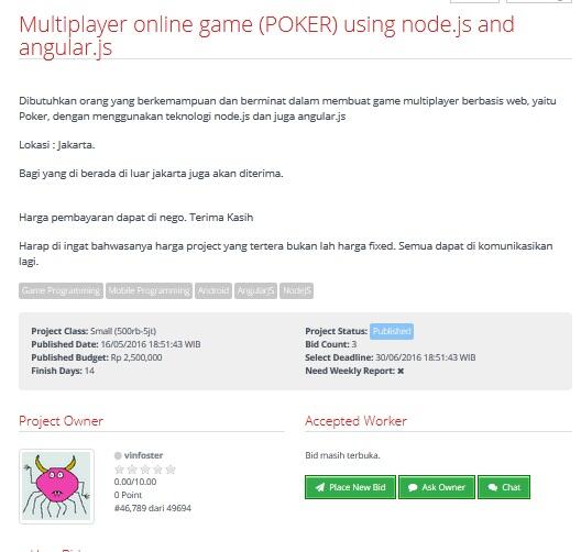 &#91;LOWONGAN FREELANCER&#93; Pembuatan Multiplayer online game (POKER)