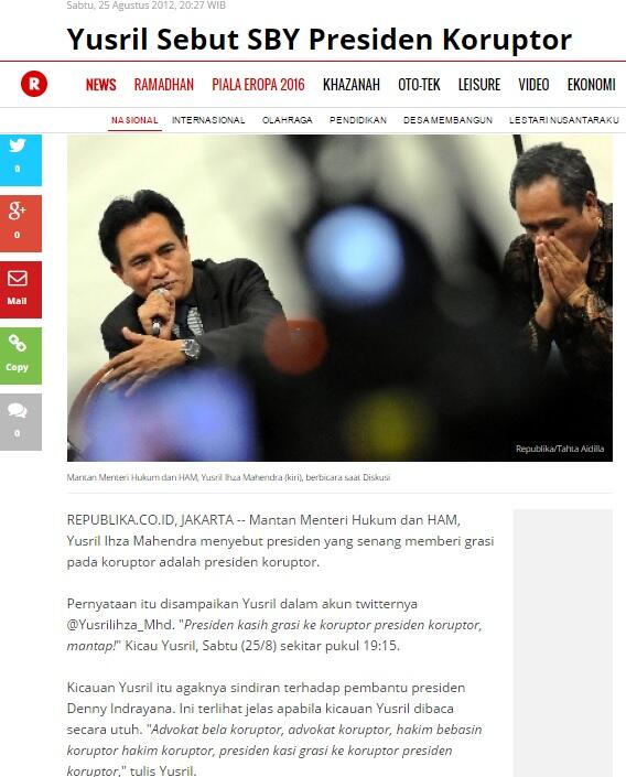 ★★★ 'Pedenya' Yusril didukung SBY lawan Ahok di Pilgub DKI ★★★
