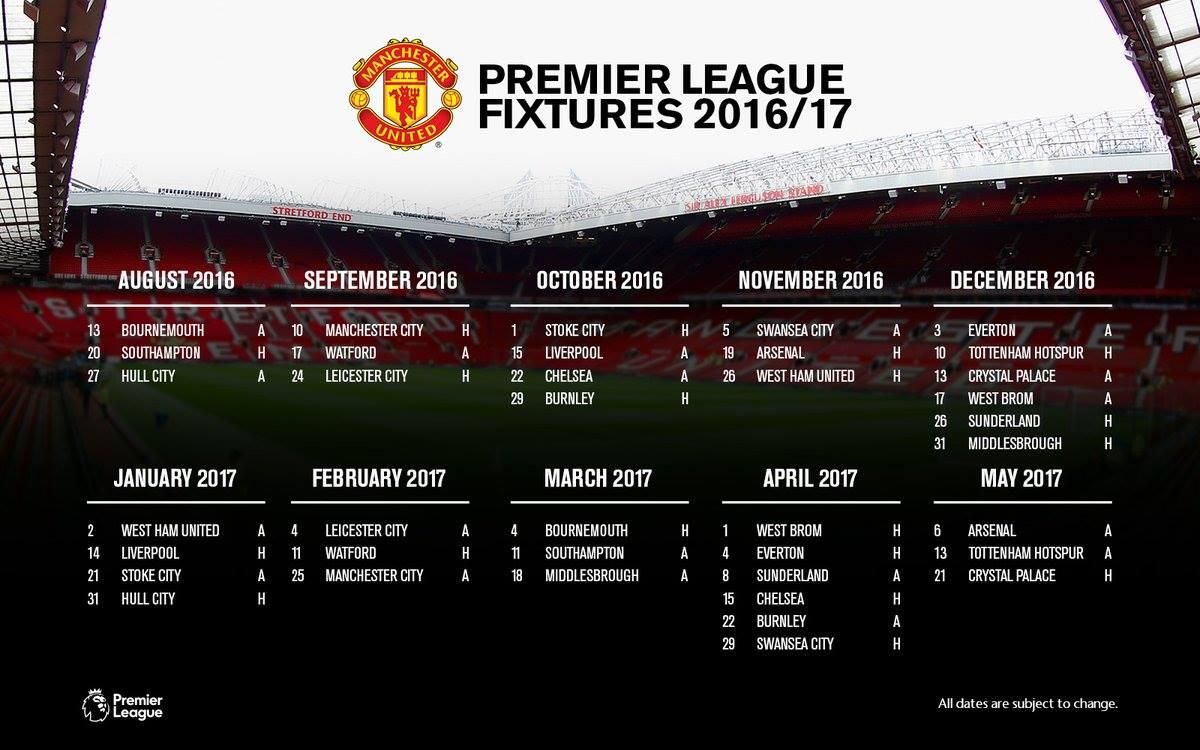 Jadwal Manchester United Di Liga Inggris Musim 2016/2017