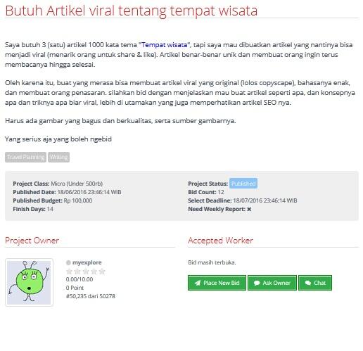 &#91;LOWONGAN FREELANCER&#93; Butuh Artikel viral tentang tempat wisata 