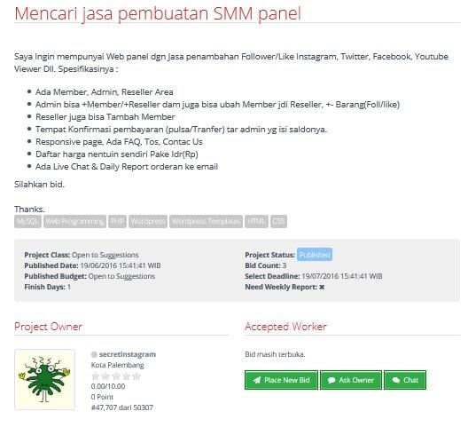 &#91;LOWONGAN FREELANCER&#93; Mencari jasa pembuatan SMM panel