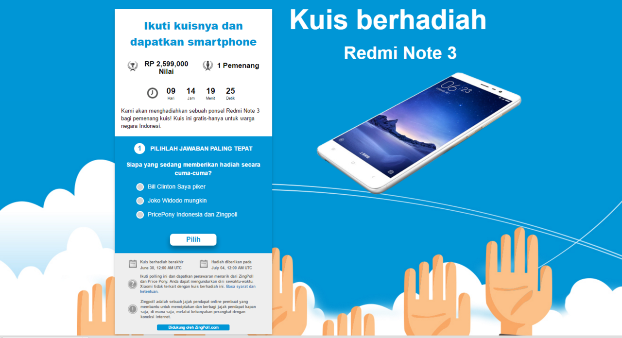 &#91;GIVEAWAY&#93; Kuis Berhadiah Xiaomi Redmi Note 3 dari Pricepony Indonesia