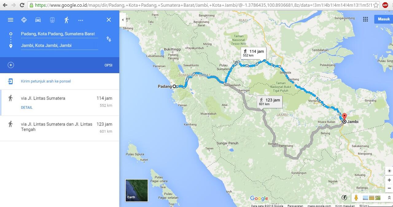 Jika seluruh kota besar di Indonesia dilalui dengan berjalan kaki menurut google map