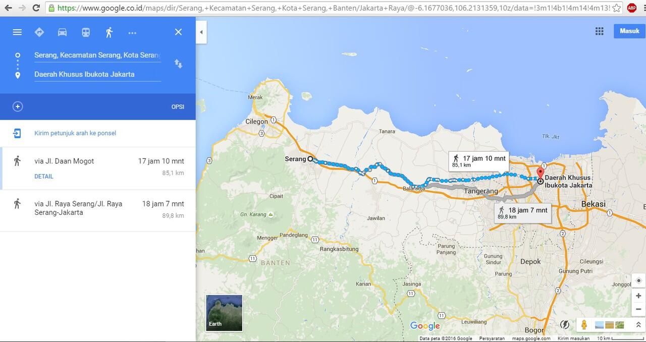 Jika seluruh kota besar di Indonesia dilalui dengan berjalan kaki menurut google map