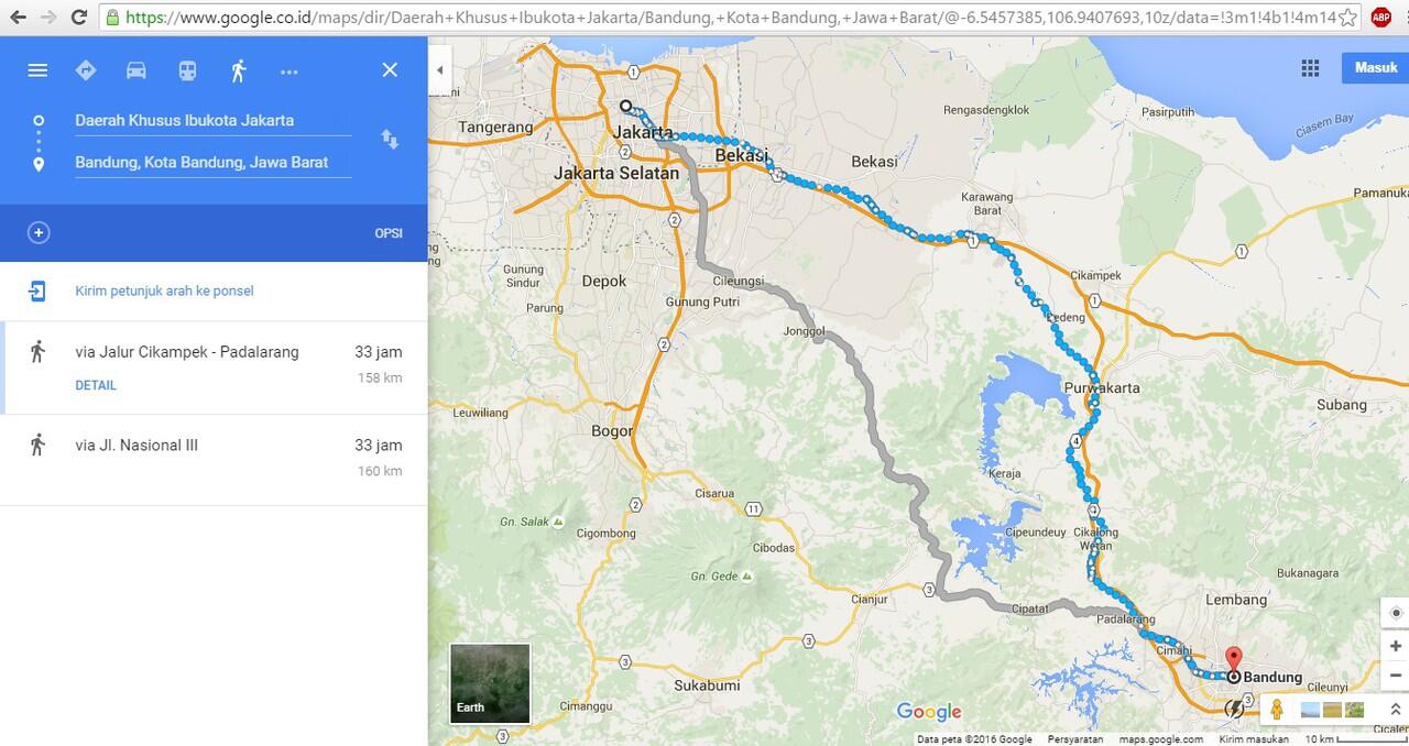 Jika seluruh kota besar di Indonesia dilalui dengan berjalan kaki menurut google map