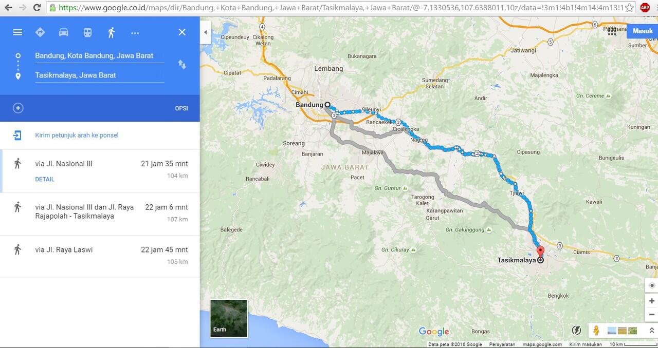 Jika seluruh kota besar di Indonesia dilalui dengan berjalan kaki menurut google map