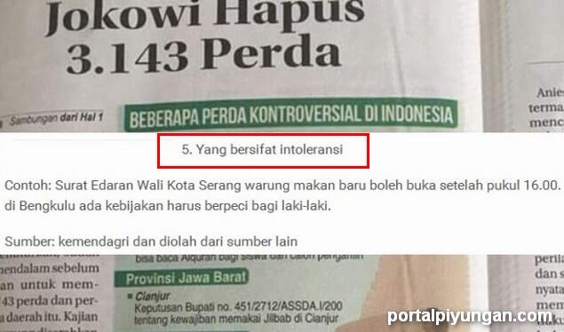 Mendagri Publikasikan 3.143 Perda yang Dicabut : Mana Perda Syariah Nya ???