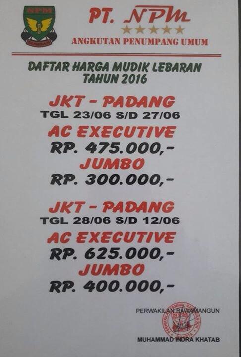 Harga tiket bis mudik 1437H/2016M