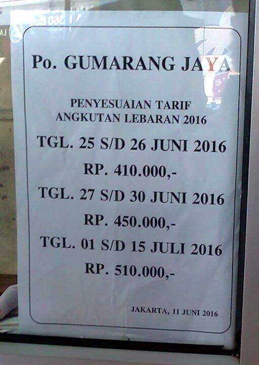 Harga tiket bis mudik 1437H/2016M