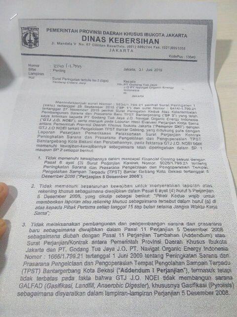 DKI Akhirnya Keluarkan SP 3 ke PT Godang Tua Jaya