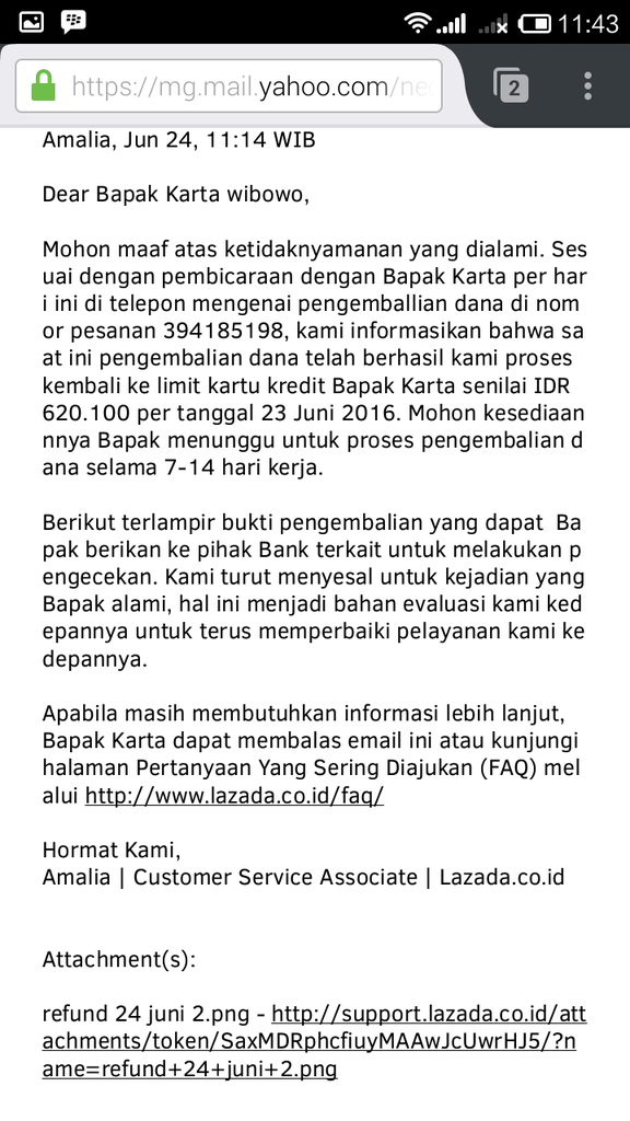 LAZADA TIDAK BERITIKAD BAIK MENYELESAIKAN PROSES REFUND DANA SAYA