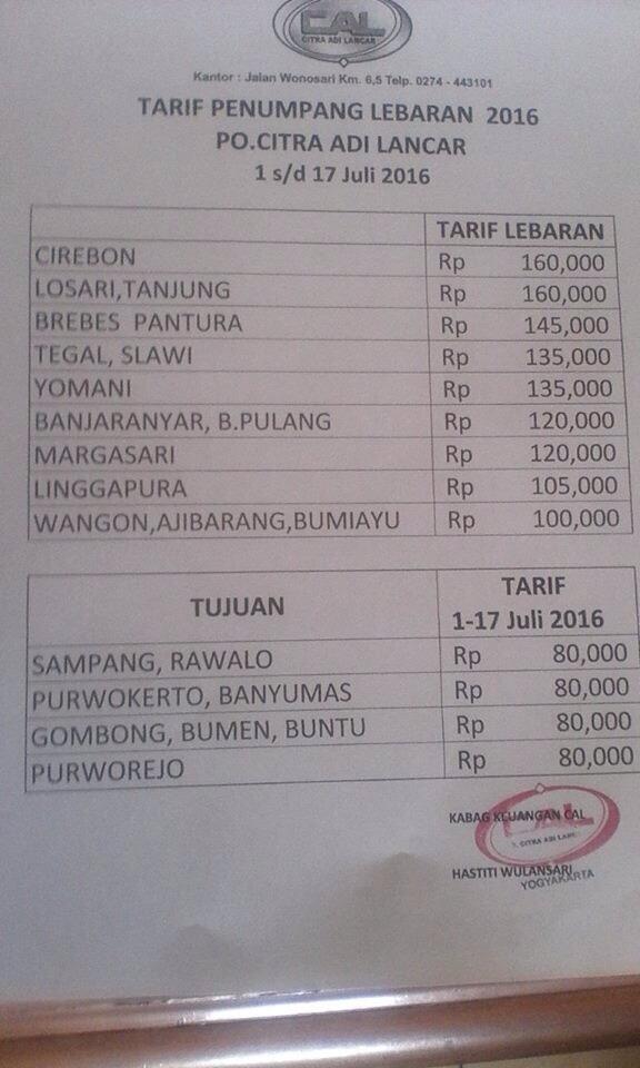 Harga tiket bis mudik 1437H/2016M