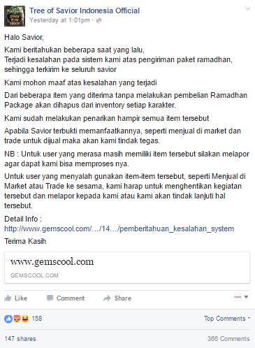 Sistem Salah Kirim Paket Ramadhan, Tree of Savior Indonesia Minta Maaf