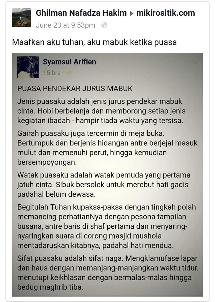 Tuhan maafkan aku, aku mabuk kerika puasa