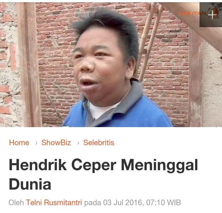 Hendrik Ceper Meninggal Dunia