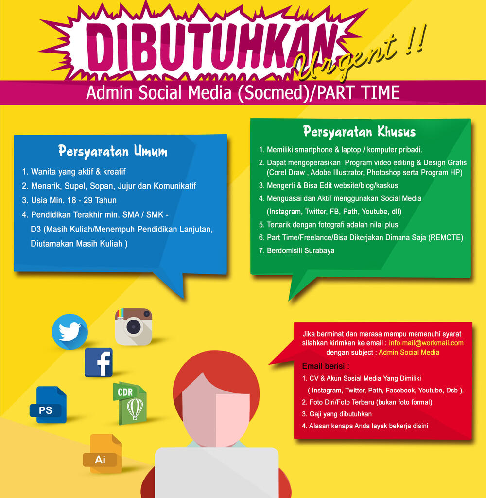 DIBUTUHKAN ( URGENT ) Admin Social Media (Socmed)/PART TIME