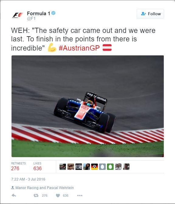 AUSTRIAN GP F1 sebagai bukti perfomance RIO Haryanto sebagai driver sangat konsisten