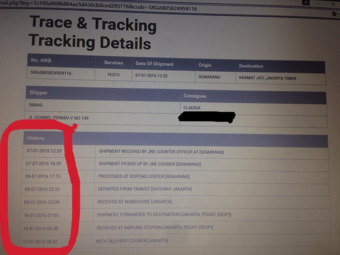 service jne YES (Yakin Esok Sampai) namun 3 hari belum sampai juga