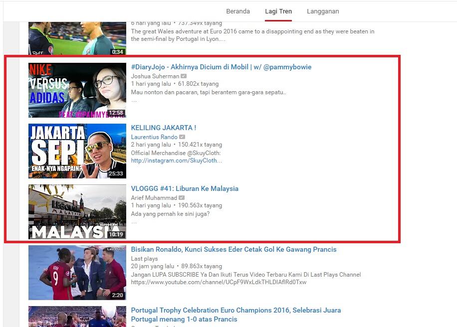Trending di Youtube Membosankan