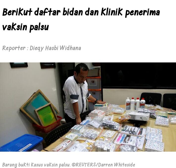 Ini daftar 14 rumah sakit yang edarkan vaksin palsu