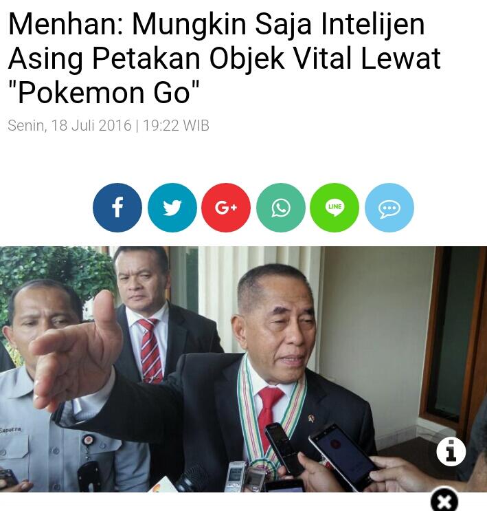 Menhan: Mungkin Saja Intelijen Asing Petakan Objek Vital Lewat &quot;Pokemon Go&quot;