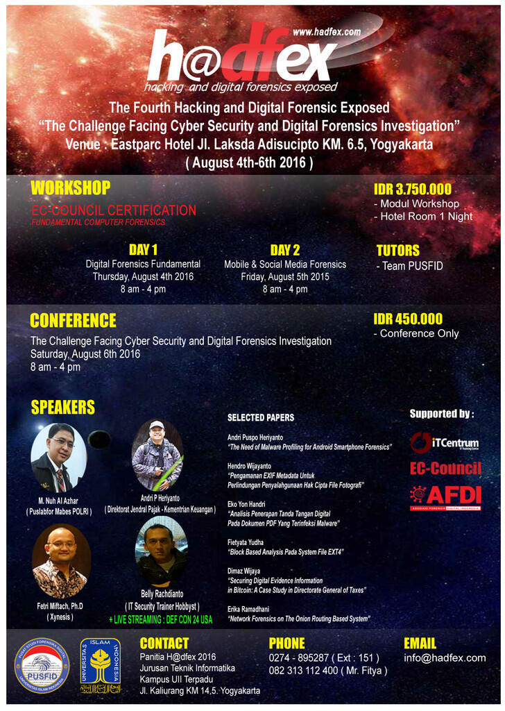 &#91;EVENT TEKNO&#93; Hacking and Digital Forensics Exposed ( Hadfex ) 2016