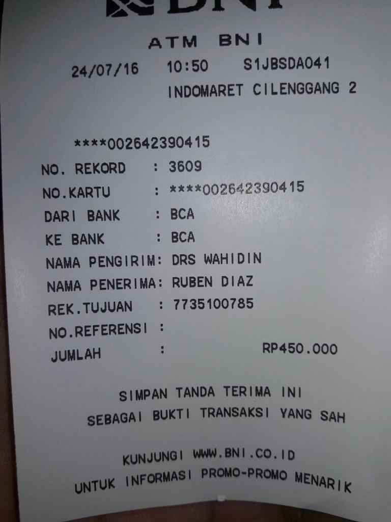 Testimonial Dan Bukti Transfer Diaz85