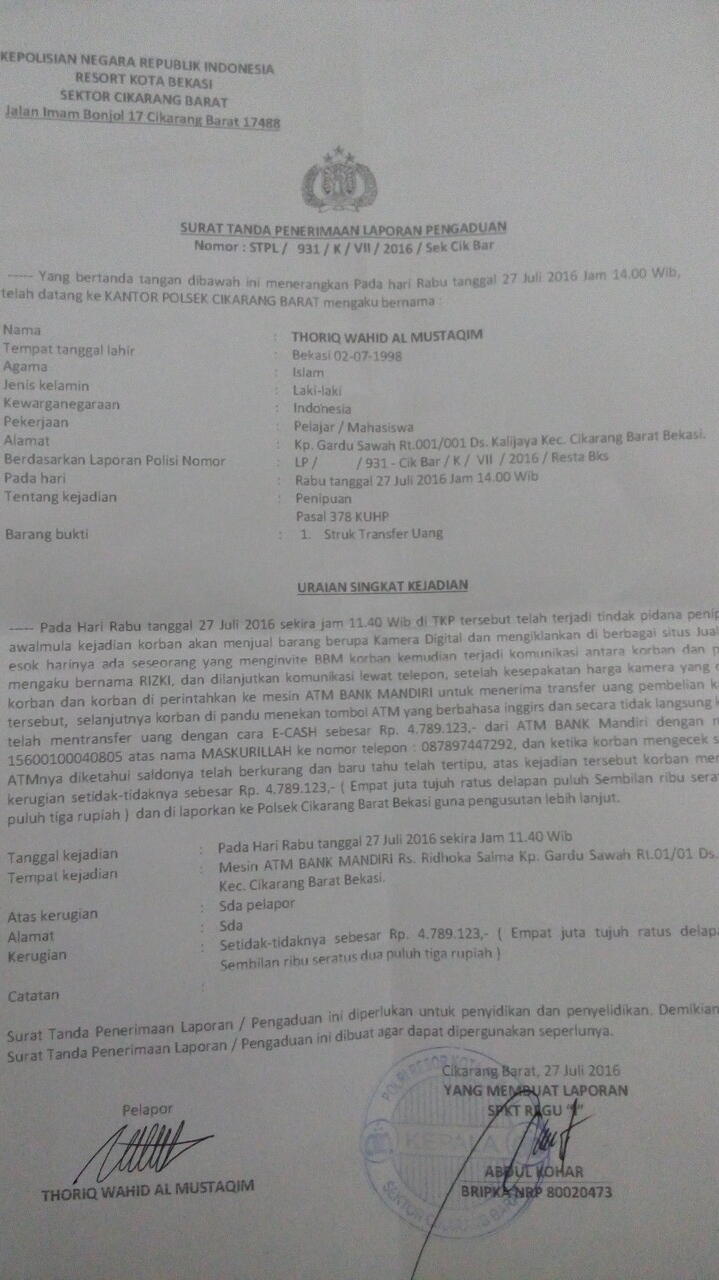 Waspada dengan MODUS penipuan VIA ELECTRONIC CHAS