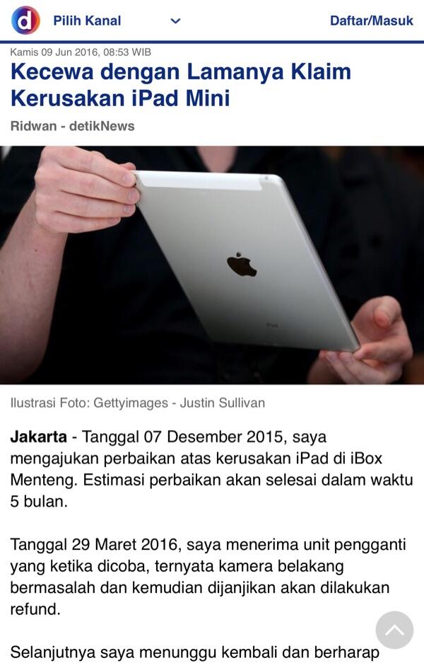 &#91;Surat Pembaca&#93; iPad mini 2 Broken &gt;5bulan unsolved. iBox Menteng dissapointed.