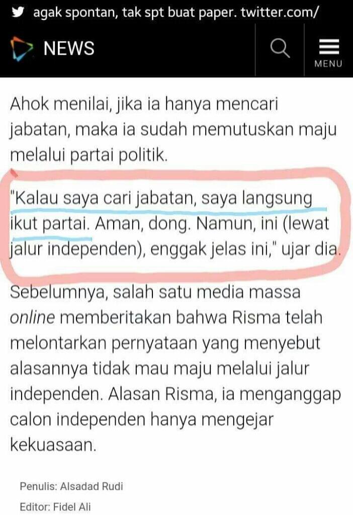 Ahok Pilih Jalur Partai, Pendukung: Kayak Orang Haus Jabatan