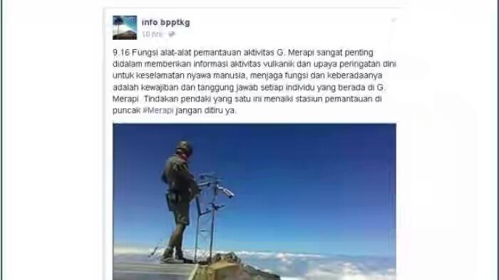 Jangan ditiru pendaki gunung ini malah selfi diatas panel surya gunung merapi