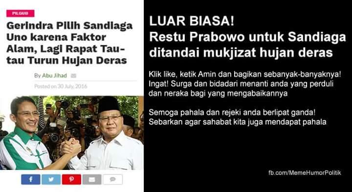 Gerindra Pilih Sandiaga Uno karena Faktor Alam, Lagi Rapat Tau-tau Turun Hujan Deras