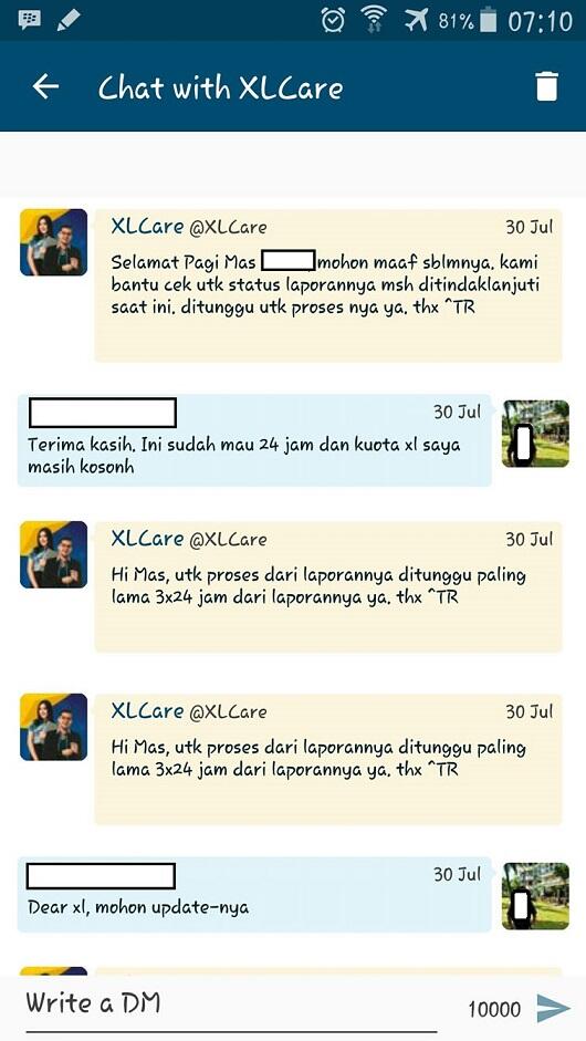 Buruknya Customer Care XL dalam menjawab keluhan pelanggan