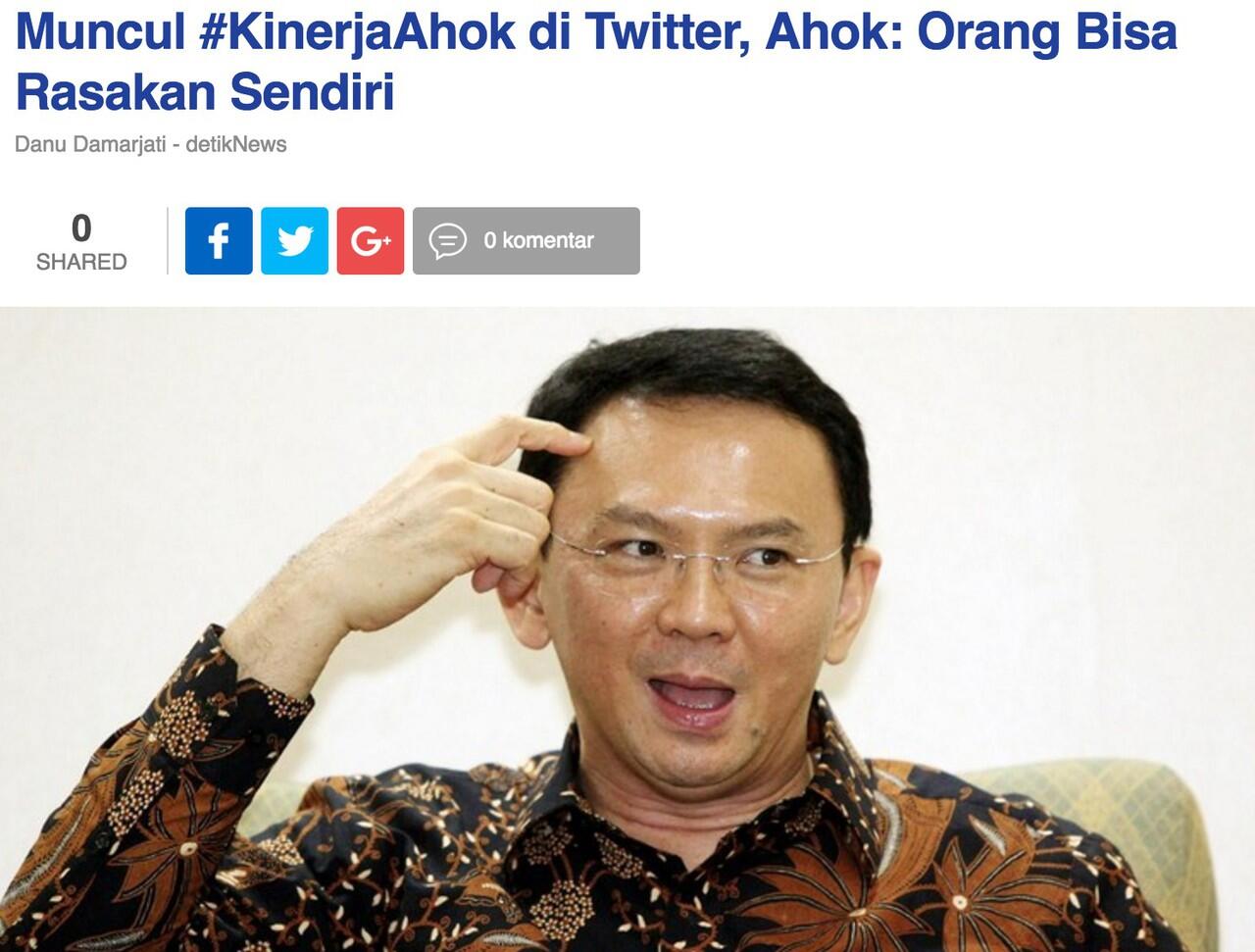 Muncul #KinerjaAhok di Twitter, Ahok: Orang Bisa Rasakan Sendiri