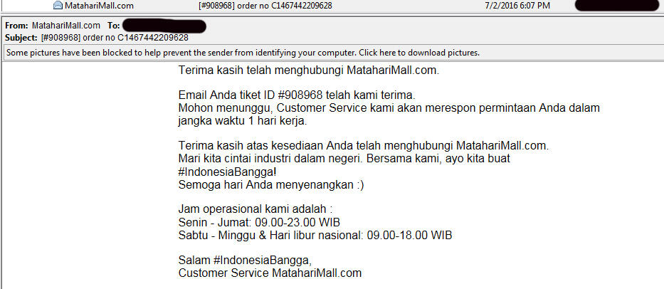 System billing Mataharimall tidak beres, sudah satu bulan tidak ada solusi