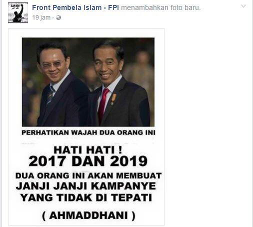 Parah dan Sadis Banget! Presiden Jokowi dan Ahok Jadi Sasaran Fitnah FPI di Facebook