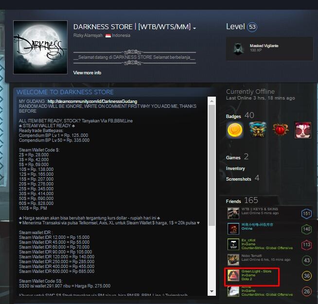 Penipuan Jual Beli Item Dota 2 oleh Greenlightshoop modus MM terpercaya &amp; rep tinggi