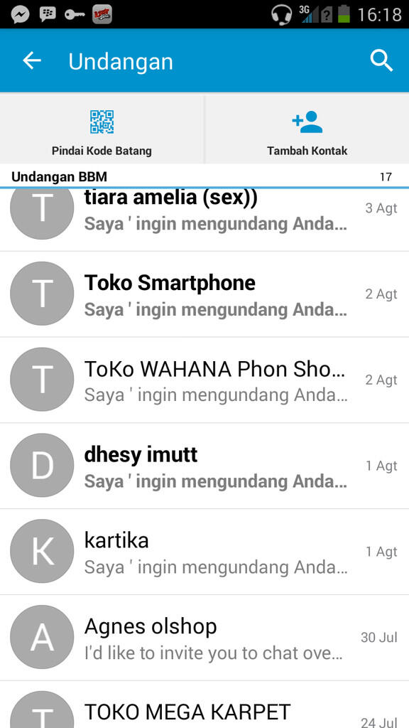 Adakah Yang Dapet Invite Orang Tidak Dikenal di BBM?